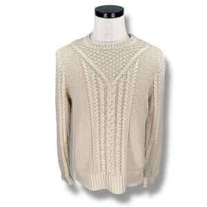 LL Bean Signature Fisherman Sweater Women’s Medium Cream Cotton Knitted Pullover